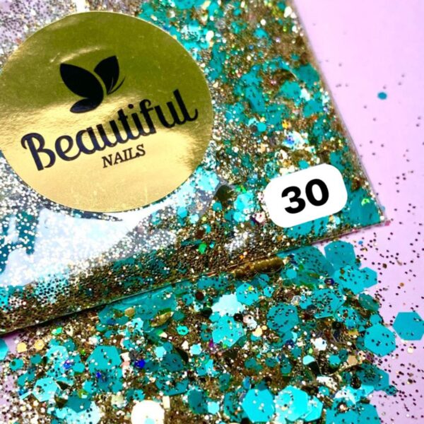 Glitter Verde Turquesa Cor 30 - Beautiful Nails