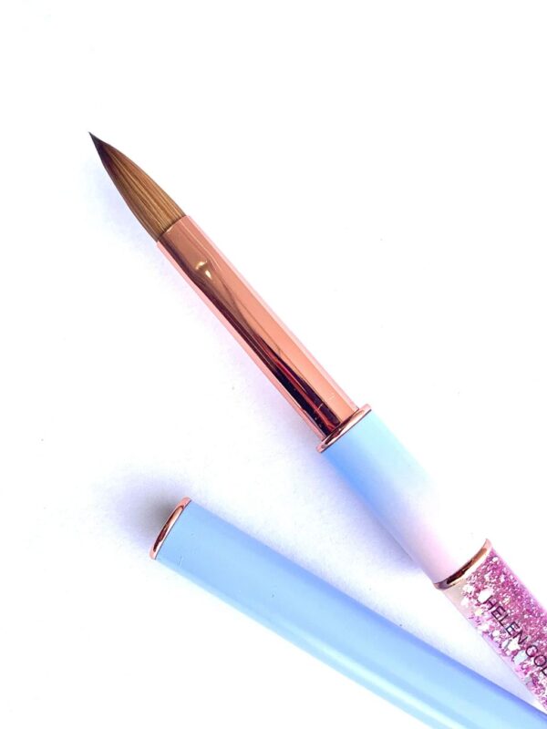 Pincel Kolinsky Cabo Azul E Rosa Helen Color Com Tampa Nª 12 - 100% Cerdas Naturais