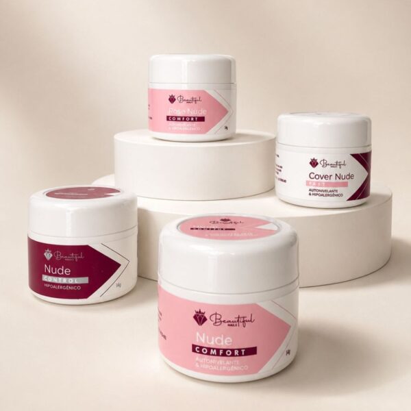Kit Gel Nude - 01 Gel Nude Comfort 14g + 01 Cover Nude 14g + 01 Control Nude + 01 Rose Nude 14g.