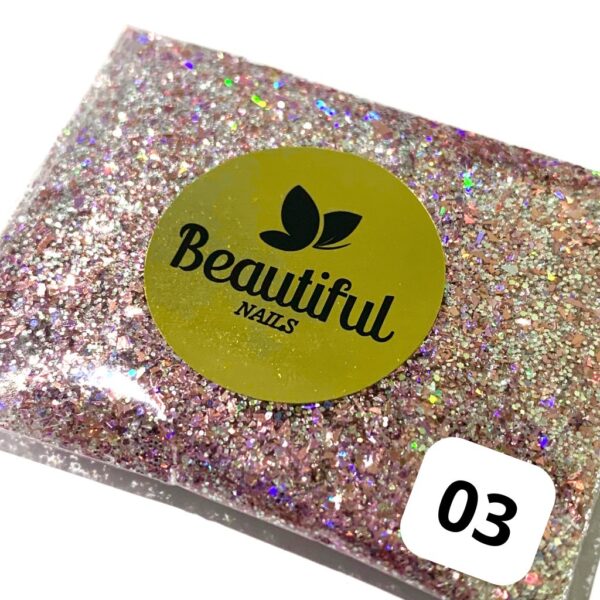 Glitter Lilás Rosé  Cor 03 - Beautiful Nails