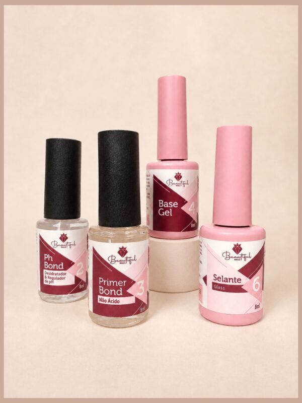 Kit Blindagem Produtos de 8ml Beautiful Nails - Ph Bond+ Primer Bond+ Base Gel+ Selante Glass.