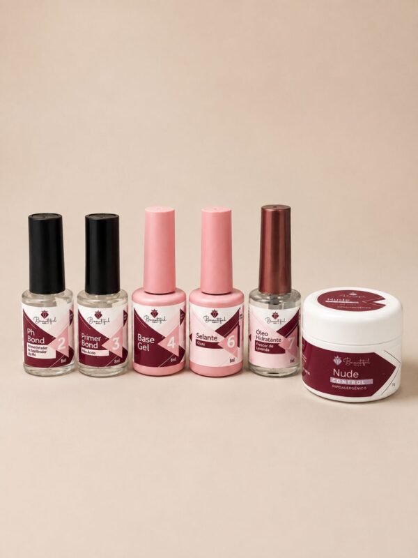 Kit De Unhas De Gel Beautiful Nails- Base Gel Transparente- Gel Control Nude